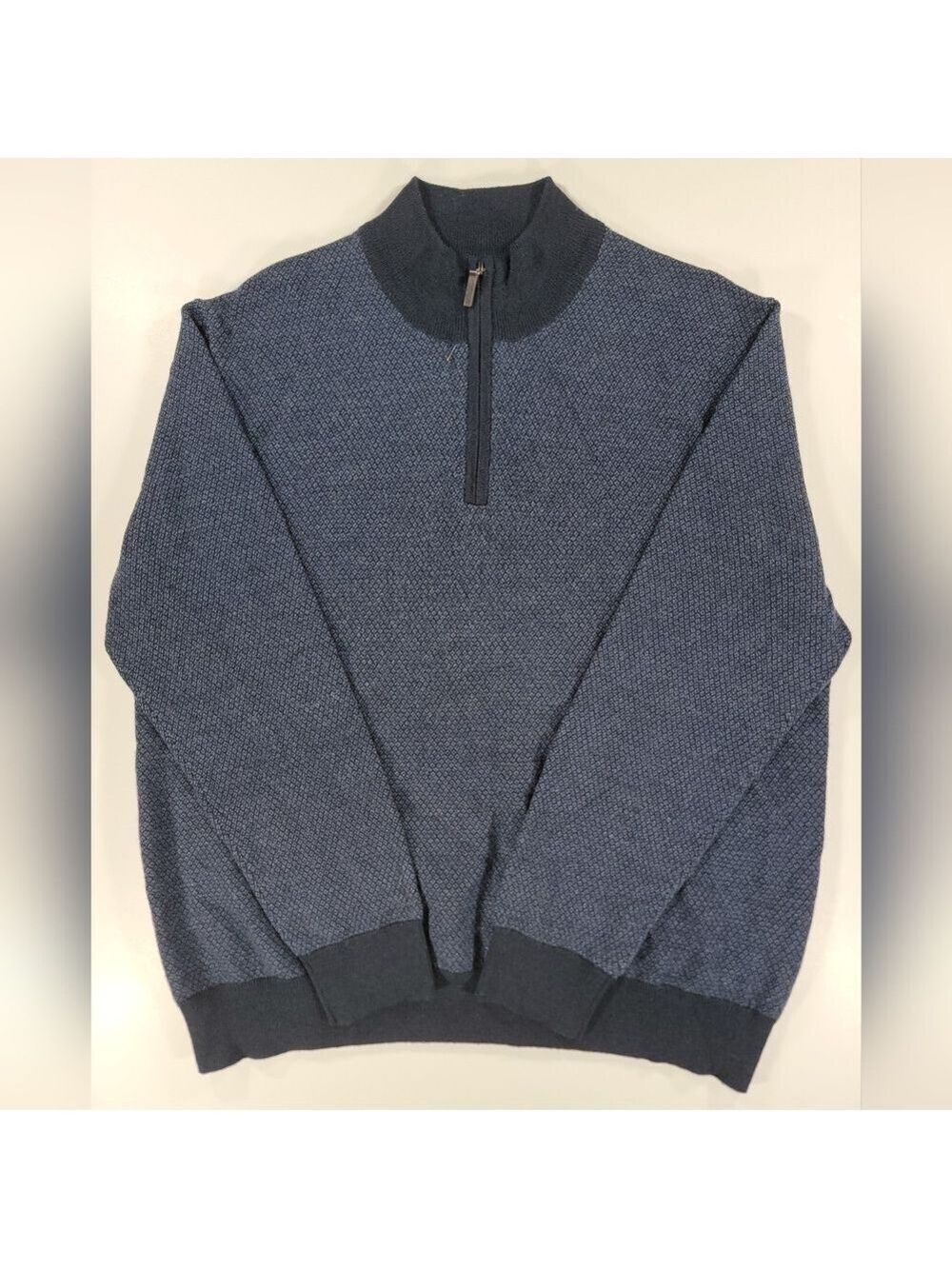 UNTUCKit Quarter 1/4 Zip Sweater 100% Extra Fine Merino Wool Men Large Blue NWOT